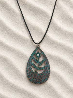 Boho necklace with acrylic stone and black leather, new