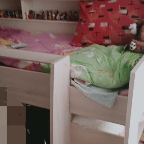 Low bunk bed like new with under-bed cabinet, no mattress