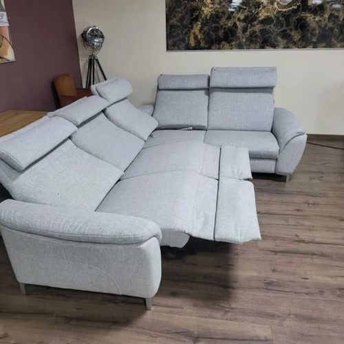 Gray HUKLA M-Bavero corner sofa new with electric relax mechanism
