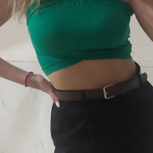 Green elastic crop top with halter neck tie, one size