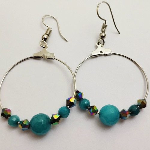 Handmade hoop earrings with turquoise beads like new