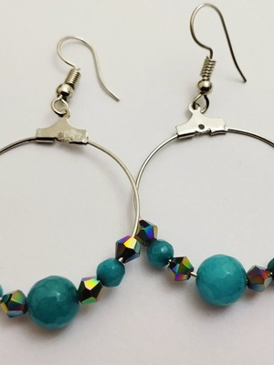 Handmade hoop earrings with turquoise beads like new