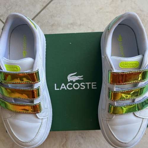 Lacoste kids' sneakers like new, size 32, white and gold