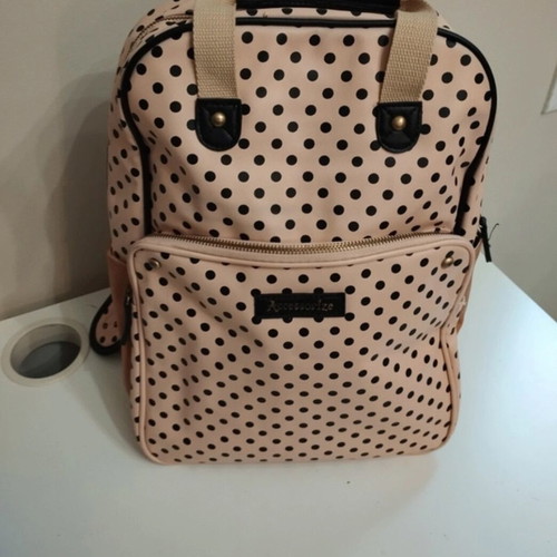 Accessories backpack large size like new with pink and black polka dot design