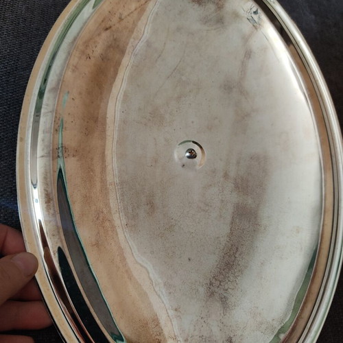 Metal serving platter with lid used, vintage 90s decorative tray