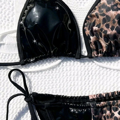 Two-Tone Bikini New with PVC and Leopard Print