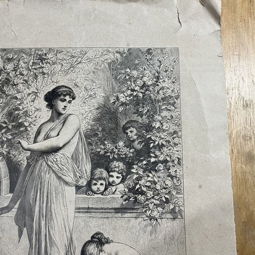 Psihi kai Afroditi old collectible typographic engraving used