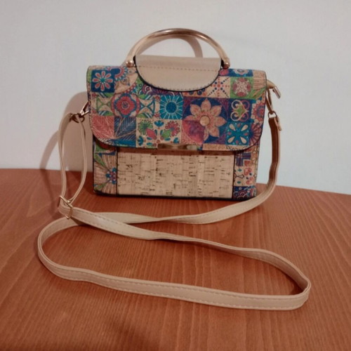 Crossbody bag, beige and multicolour