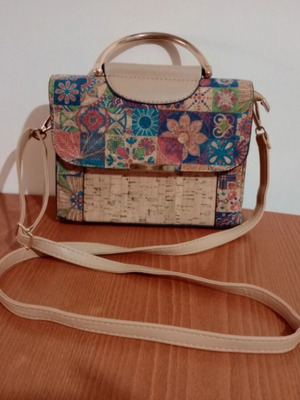 Crossbody bag, beige and multicolour