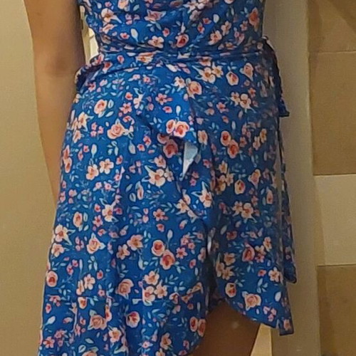 Floral summer dress new, size S, white and blue