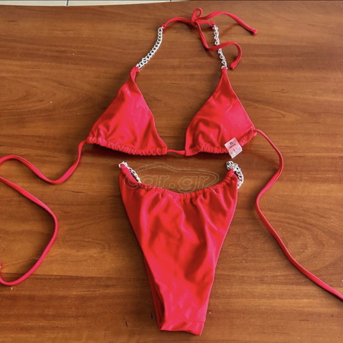 Red bikini swimsuit with chain S/M new