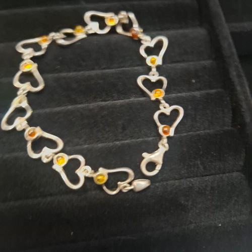 Silver Bracelet 925 with Natural Amber Stones like new