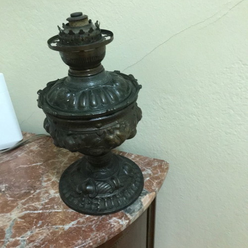 Antique lamp used with brass base and opaline shade