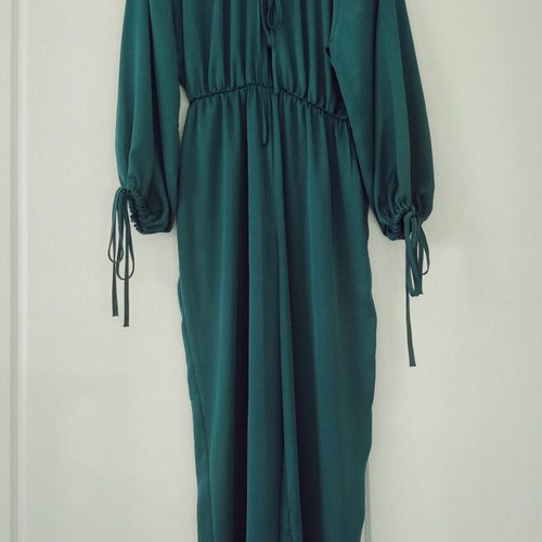 Zara women's satin jumpsuit green (emerald) size S like new
