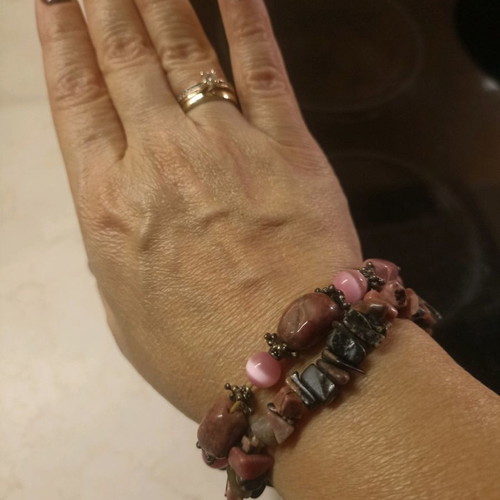 Beaded bracelets used, set of 2 dusty pink