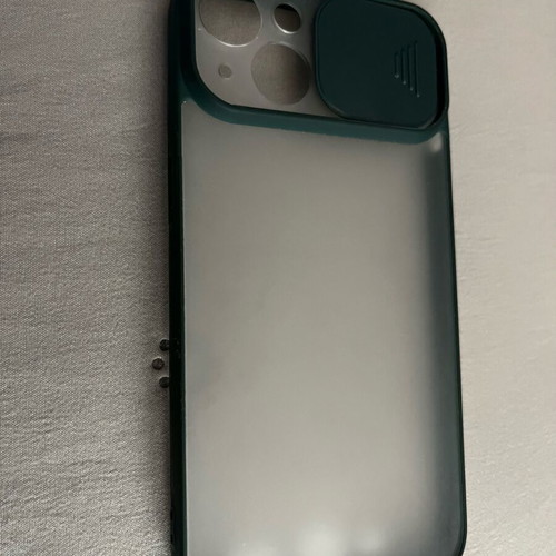 iPhone 13 / 14 phone case used, transparent with green border