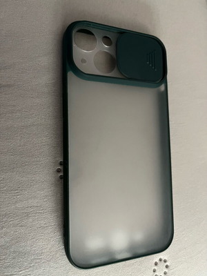 iPhone 13 / 14 phone case used, transparent with green border