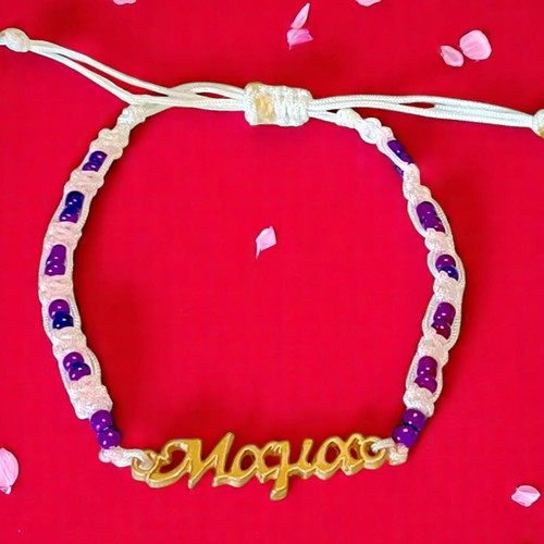 Handmade macrame bracelet "Mama" with cotton thread and lilac beads new