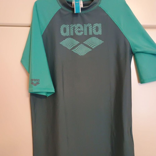 Arena kids sun protection shirt new, turquoise and grey, size 14-15