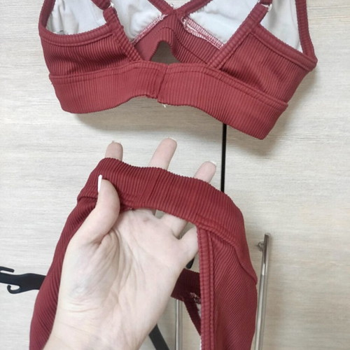 Decoro bikini set ribbed high waist swimwear new, wine red