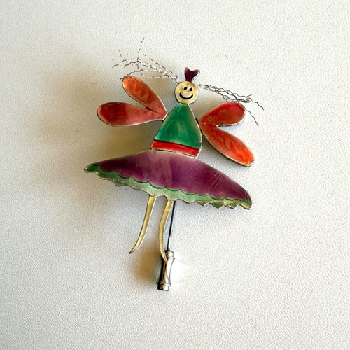 Butterfly brooch with enamel and silver like new