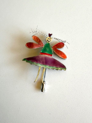 Butterfly brooch with enamel and silver like new