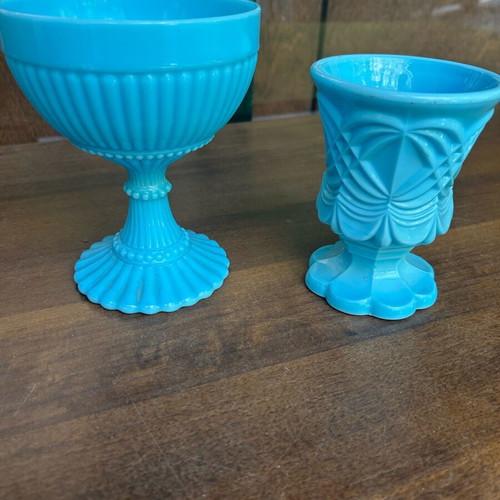 Blue opaline vintage glass pieces, like new, set of two