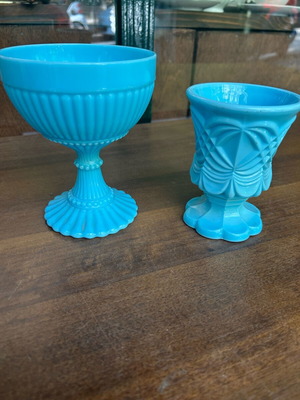 Blue opaline vintage glass pieces, like new, set of two