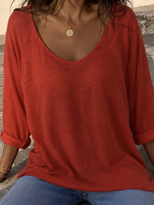 Zara Vibrant Coral Linen Scoop Neck Top Size L