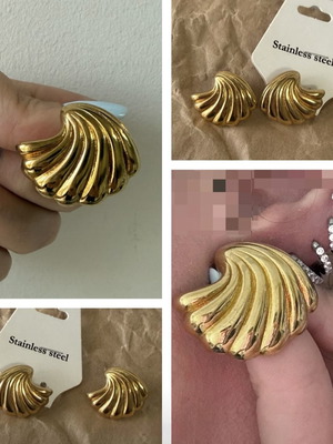 Vintage golden seashell stainless steel stud earrings brand new