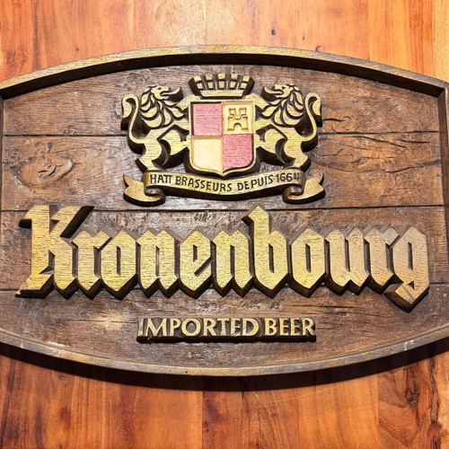 Vintage Kronenbourg Imported Beer Bar Sign faux wood, like new