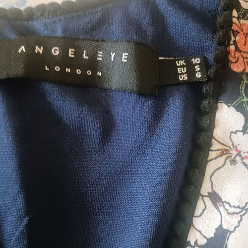 Angel Eye women's dress, dark blue floral, long sleeves