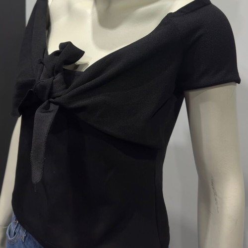 ZARA Woman black blouse with bow like new, size M