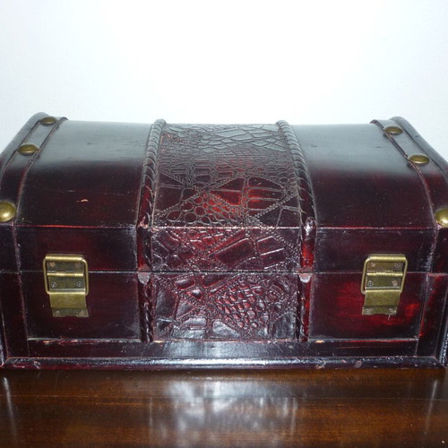 Wooden chest used with velvet lining and brass details vintage decor
