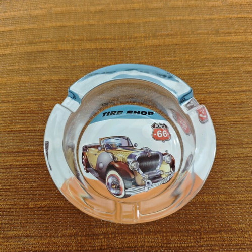 Glass thick ashtray with vintage car new