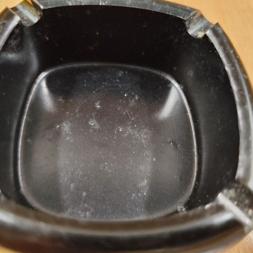 Ouzo 12 square black plastic ashtray used