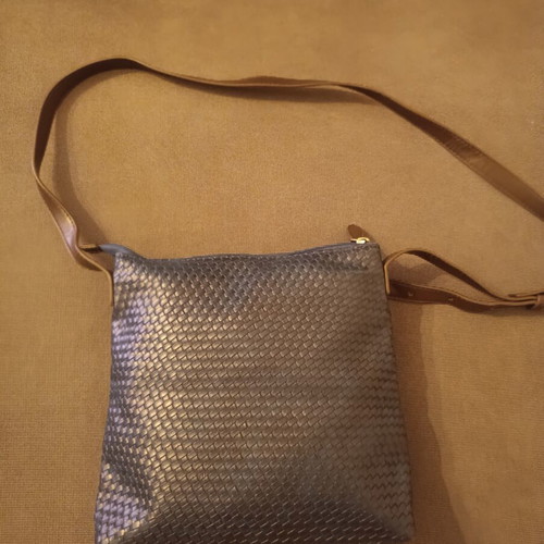 Kem crossbody shoulder bag with blue snake/croc effect and brown details
