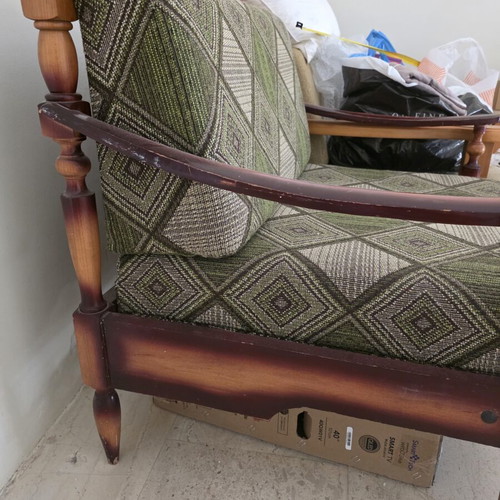 Vintage wooden armchair bed like new with green checkered pattern