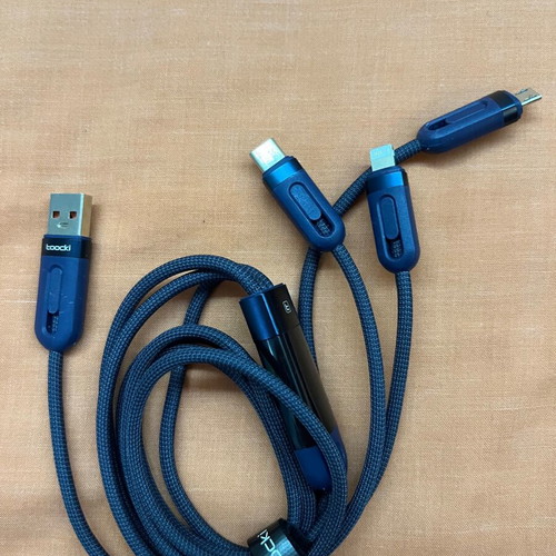 Toocki 3-in-1 Charging Cable USB-C Lightning Micro-USB Navy Blue 1.2m new