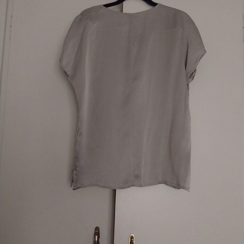Suit set jacket, skirt and satin blouse like new, size Large, grey and silver