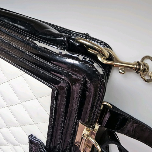 Vintage handbag used, shiny, black and white