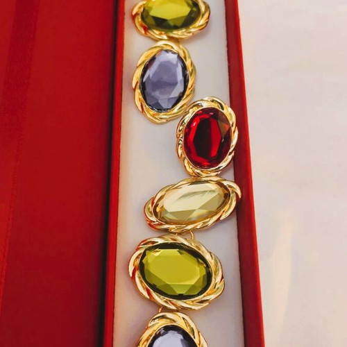 Long earrings with colorful stones new, gold-tone