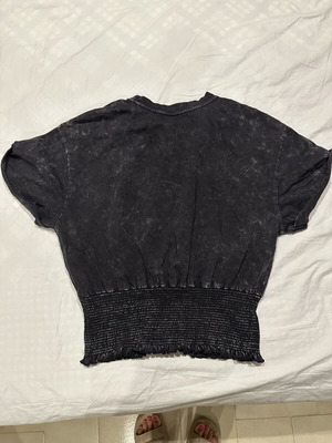 Bershka crop top with honeycomb waist band, acid wash black