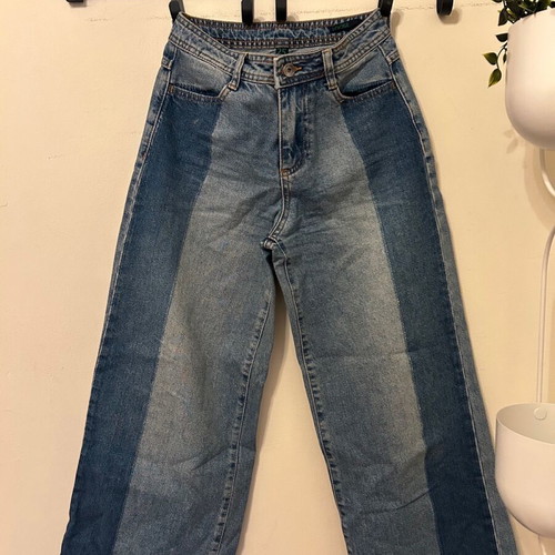 Benetton two-tone jeans with wide leg like new, blue, size XS