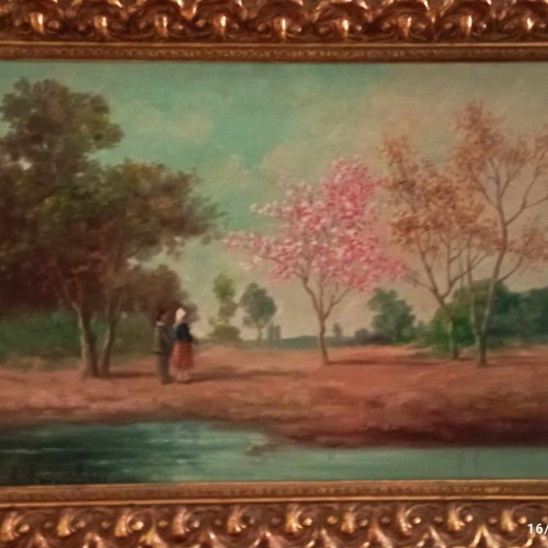 A. Lefkadios oil painting on canvas with unique frame in excellent condition