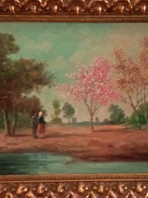 A. Lefkadios oil painting on canvas with unique frame in excellent condition