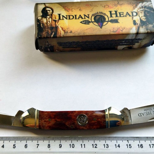 SMKW Indian Head Canoe Knife new, smooth bone, stainless steel