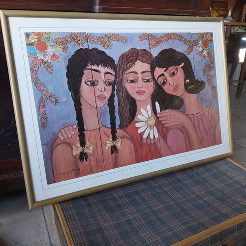 Watercolor print by Themis Tsironis in excellent condition 68x48