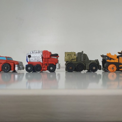Transformers Bot Shots figures used, Optimus Prime, Megatron, Ironhide, Scourge