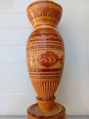 Wooden carved decorative vase, approx. 30 cm high